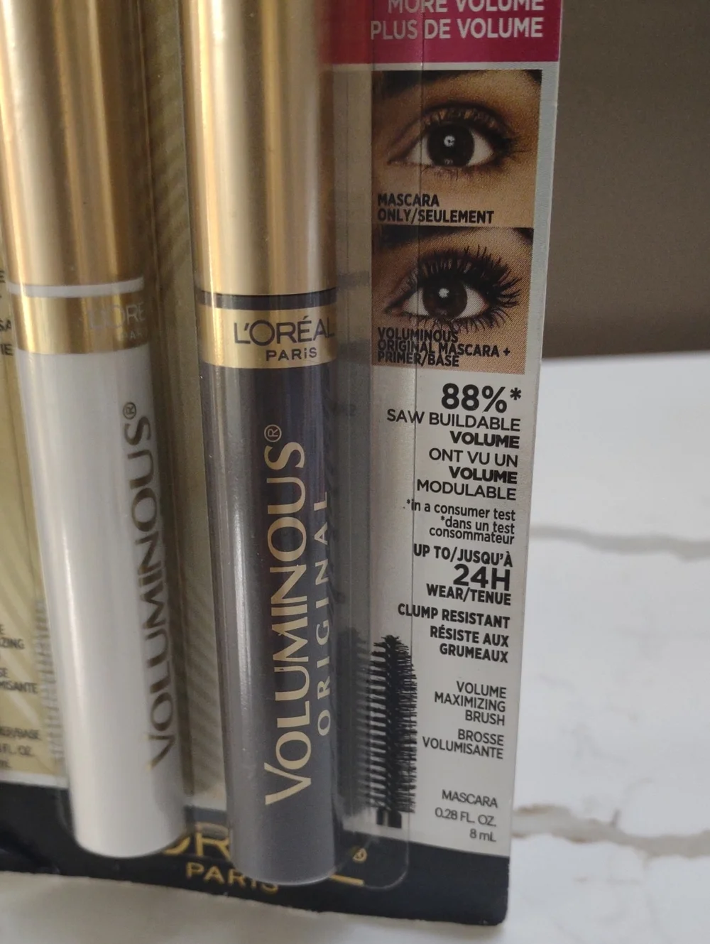 2 Packs L'OREAL Original VOLUMINOUS Original Mascara Blackest Black Plus Primer